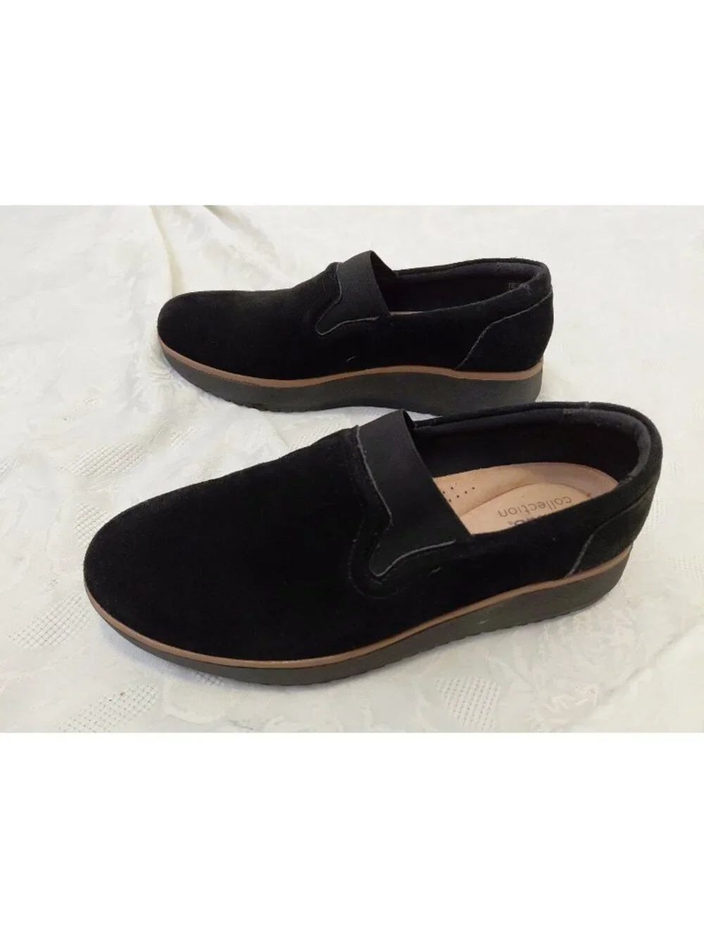 Clarks Women's Zylah Sky Slip On Wedge Black Suede US 9 EU 40 Comfort